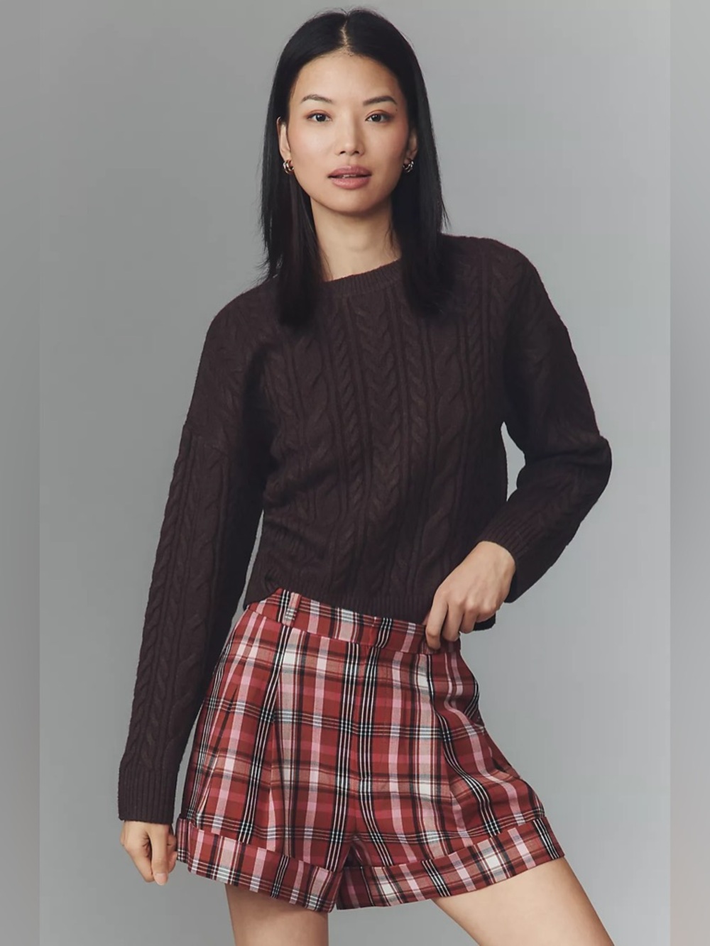 Anthropologie MAEVE The Avery Pleated Trouser Shorts Brown Plaid $98 Retail NWT - Picture 3 of 15